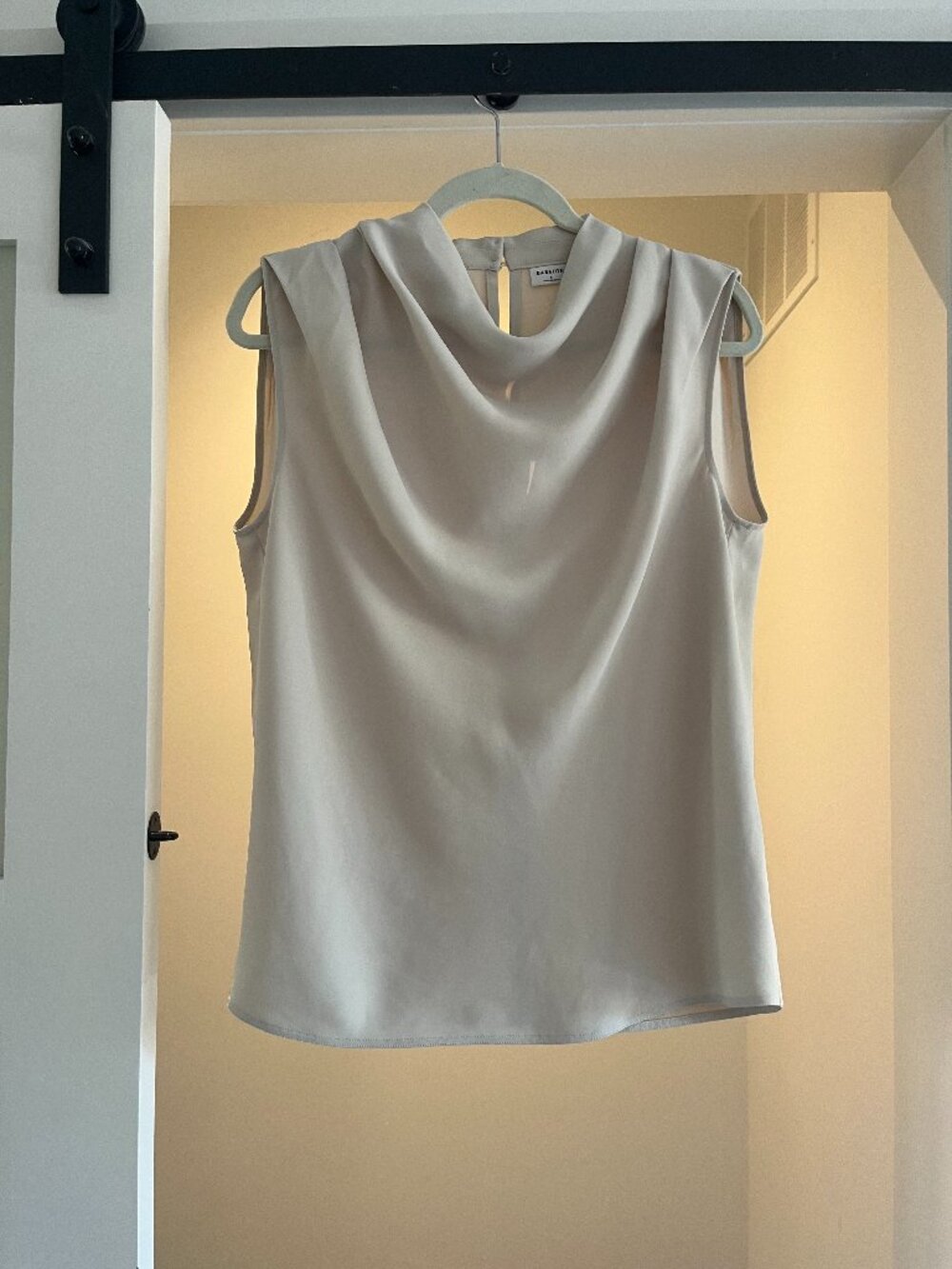 Babaton Sleeveless Draped Blouse – Light Taupe, Size Small